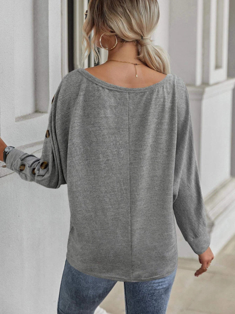 Fashion Scoop Neck Long Sleeve Loose Blouse Top