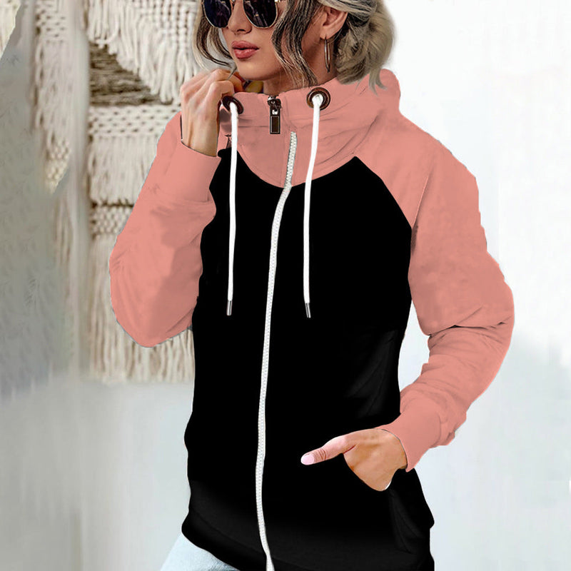 Drawstring Zip Up Long Sleeve Pocketed Sweater