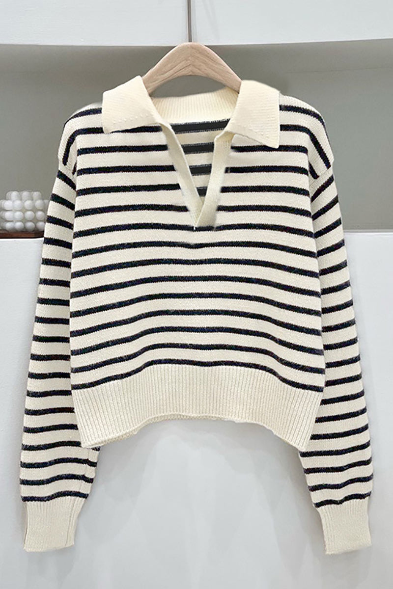 Prepped For Fall Striped Lapel Sweater