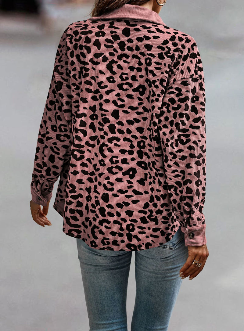 Fashion Leopard Print Turn Down Collar Button Shirt Jacket