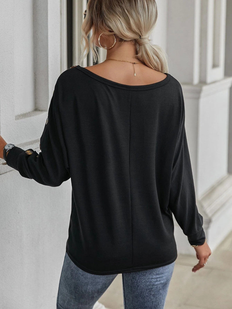 Fashion Scoop Neck Long Sleeve Loose Blouse Top