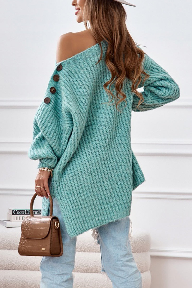 Dew Shoulder Button Slit Sweater