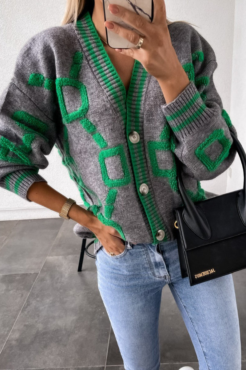 Geometric Button Cardigan