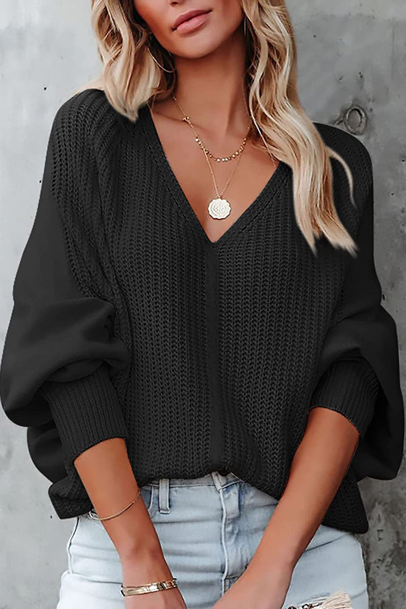 V Neck Bat Sleeve Sweater