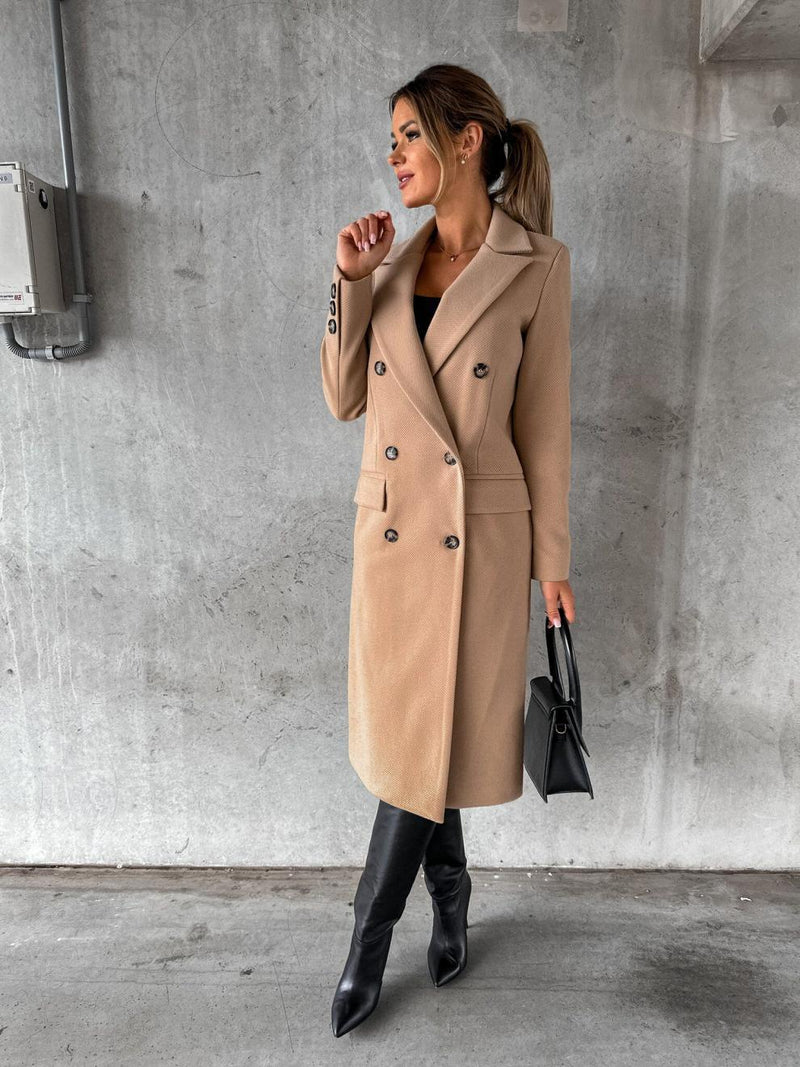Lapel Collar Double Breasted Long Jacket Overcoat