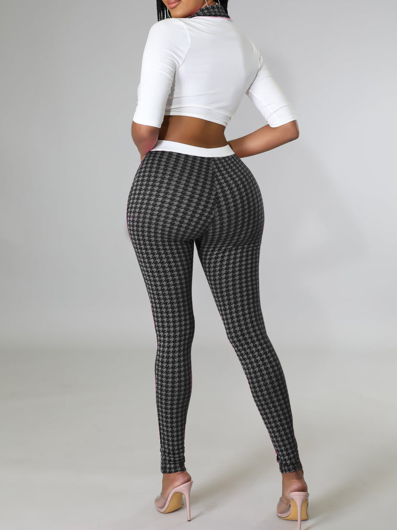 Two Pieces Deep V-Neck Crop Top Tigh High Waist Pant Set