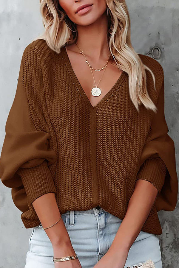 V Neck Bat Sleeve Sweater