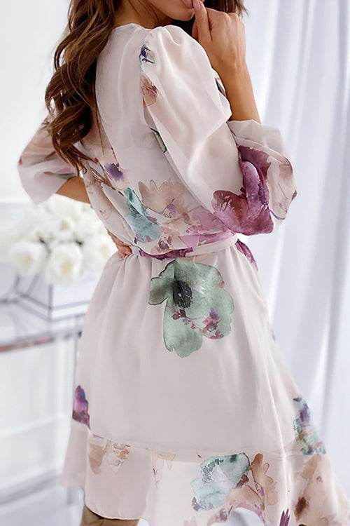 Floral Bleted long Sleeve Mini Dress