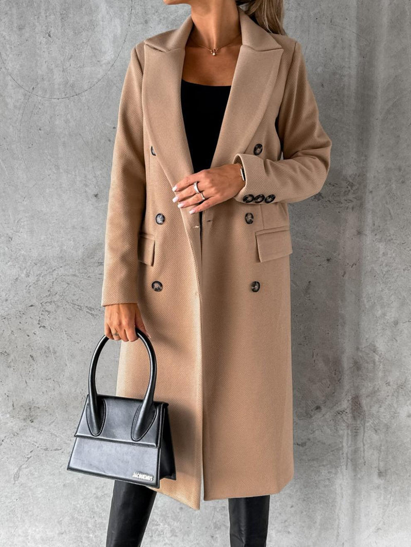 Lapel Collar Double Breasted Long Jacket Overcoat
