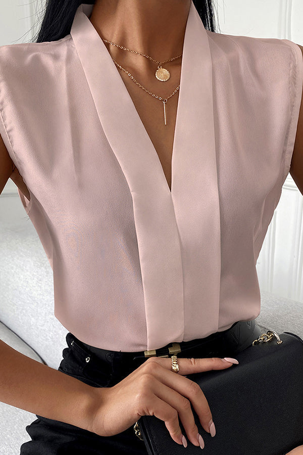 Sleeveless V Neck Lapel Top