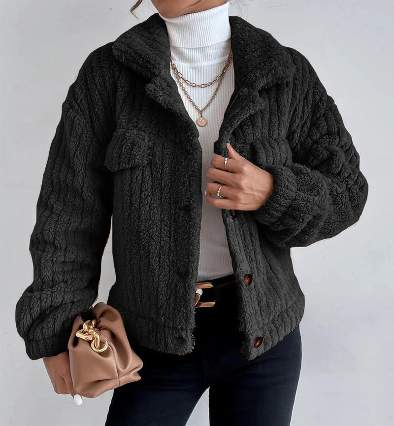 Elegant Turn Down Collar Button Down Long Sleeve Solid Coat