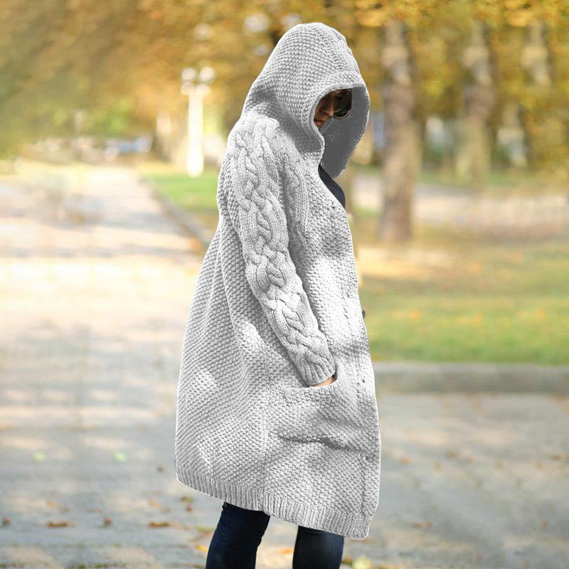 Button Down Long Sleeve Knitted Hooded Sweater