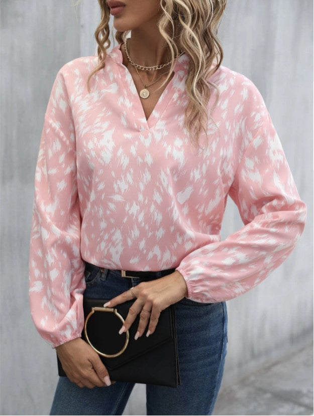 Casual Long Sleeve V Neck Blouse Top