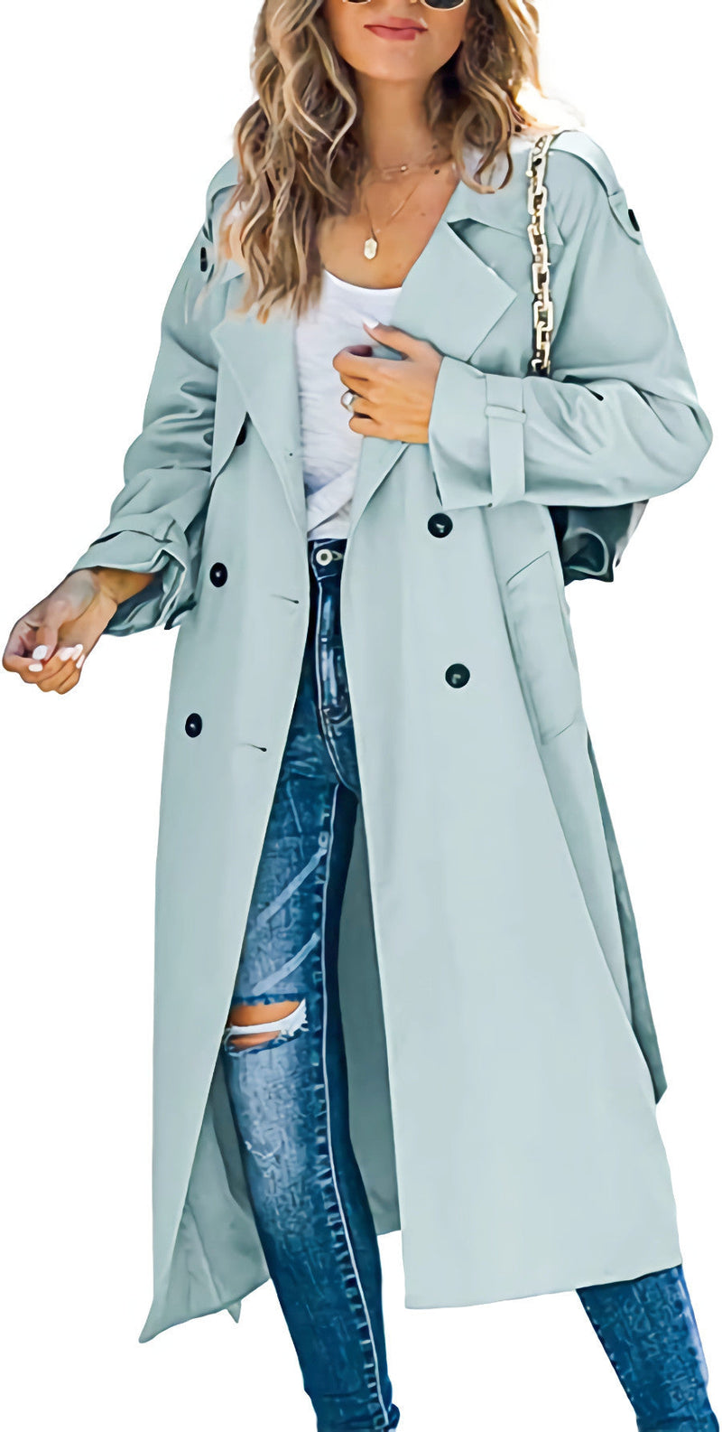 Turn Down Collar Double Breasted Long Trench Coat