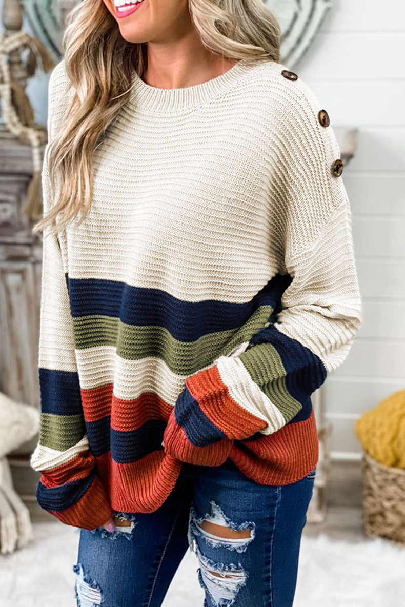 O-Neck Long Sleeve Printed Loose Knitted Sweatshirt