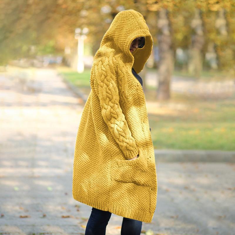 Button Down Long Sleeve Knitted Hooded Sweater