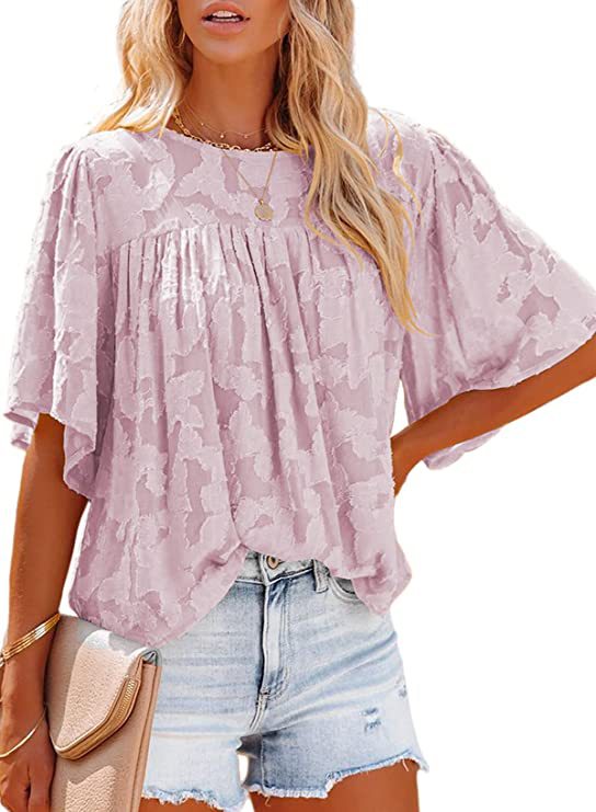 Casual Loose Round Neck Short Sleeve Blouse Top