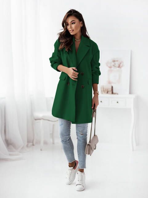 Solid Color Lapel Collar Long Sleeve Jacket Outerwear