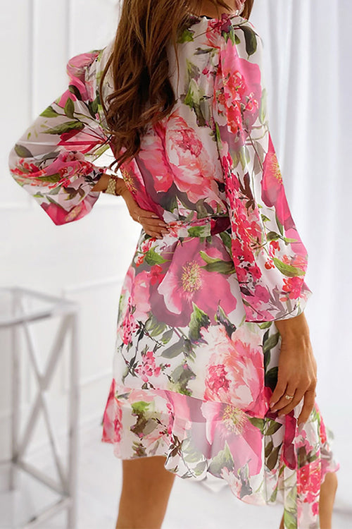 Floral Bleted long Sleeve Mini Dress