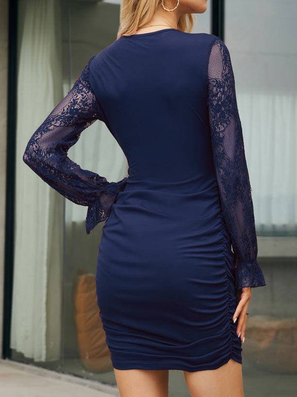 Women's Dresses Lace Long Sleeve V Neck Fitted Dress