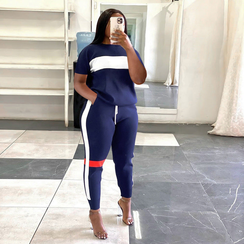 Casual Two Piece Top Draw String Pants Sweatsuit Set