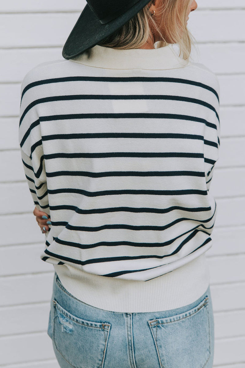 Prepped For Fall Striped Lapel Sweater