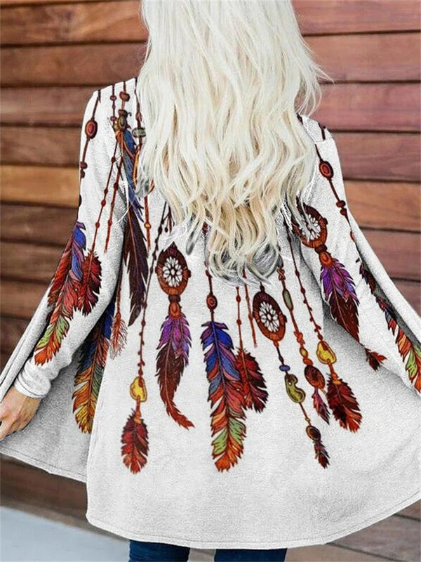 Women's Cardigans Casual Printed Long Sleeve Midi Cardigan