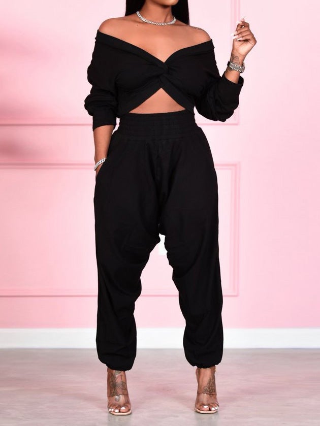 Women's Sets Crop Cross Top & Track Pants Two-Piece Set