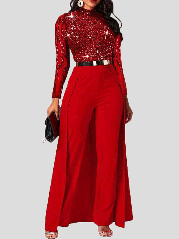 Women's  Jumpsuits Sparkling Sequin Long Sleeve Irregular Jumpsuit