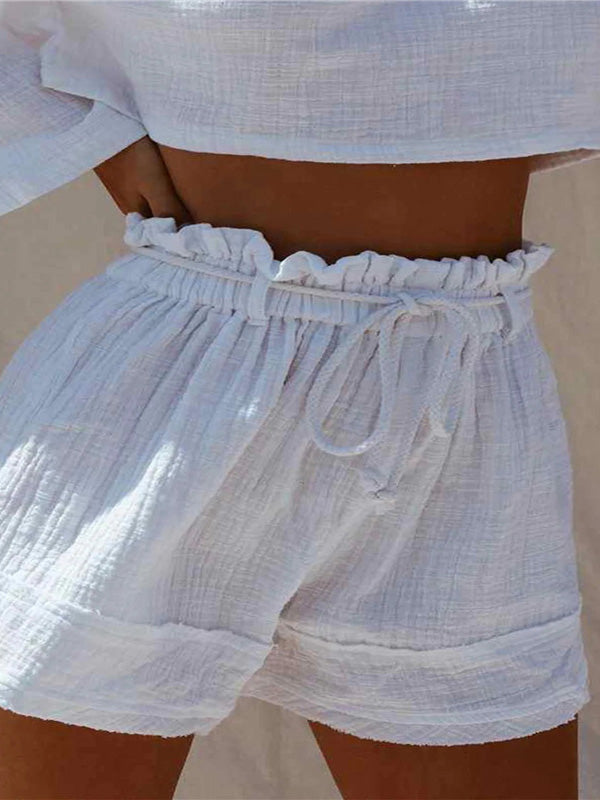 Women's Shorts Solid Elastic Waist Cotton Linen Shorts