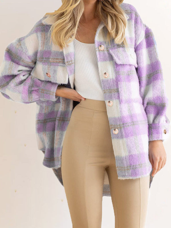 Women's Coats Plaid Plush Single Breasted Wool Thick Coat