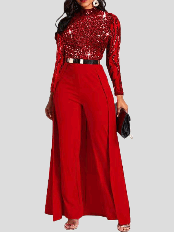 Women's  Jumpsuits Sparkling Sequin Long Sleeve Irregular Jumpsuit