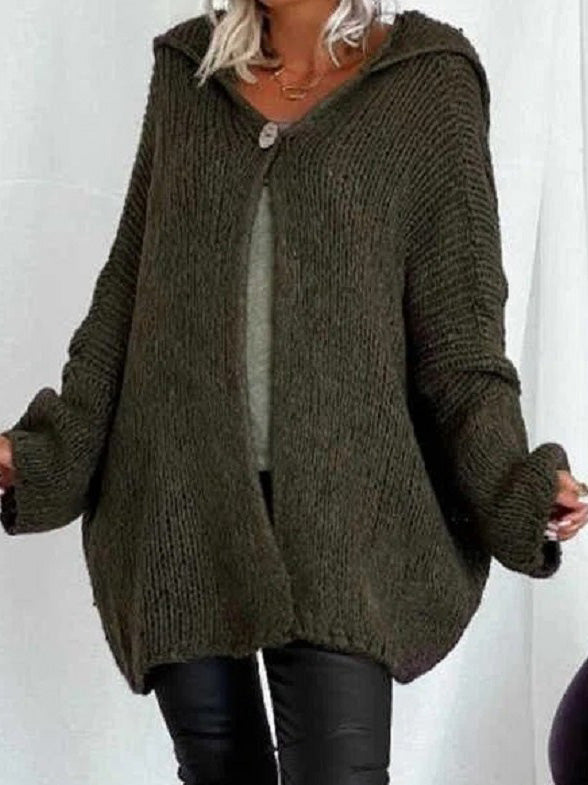 Women's Sweaters Solid Doll Sleeve Hooded Sweater