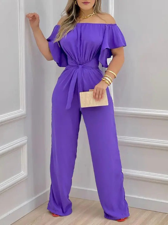 Women's Jumpsuits One-Shoulder Tie-Up Short Sleeve Jumpsuit