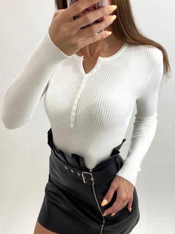 Women's Sweaters V-Neck Button Long Sleeve Knit Sweater