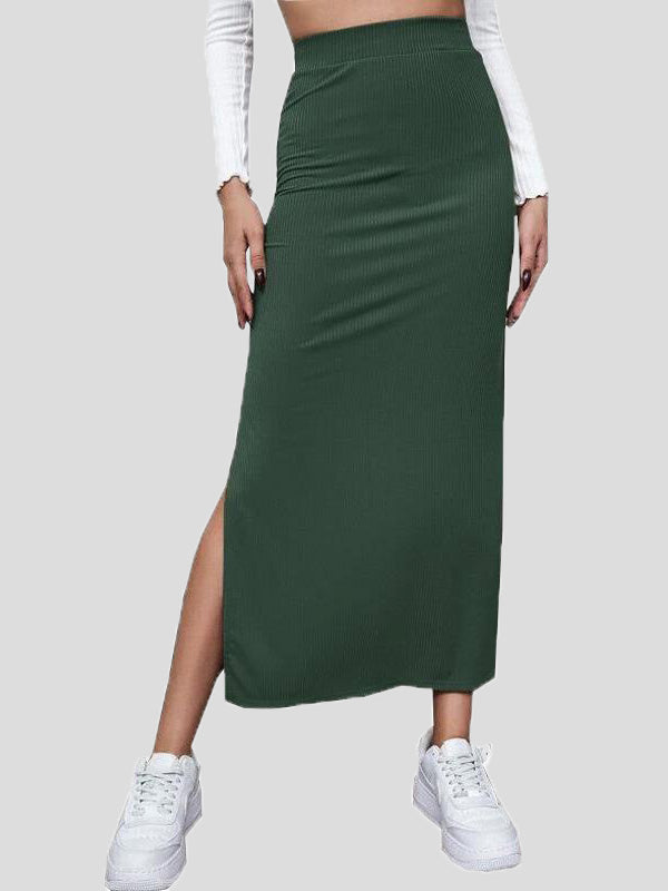 Women's Skirts Solid Slim Fit Slit Long Skirt