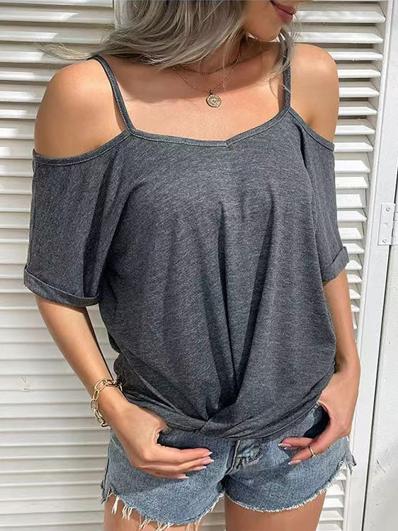 Women's T-Shirts Sling Off Shoulder Short Sleeve T-Shirt