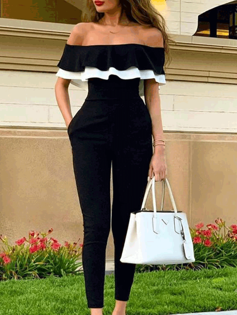 Women's  Jumpsuits Off Shoulder Slim Fit Short Sleeve Ruffle Jumpsuit