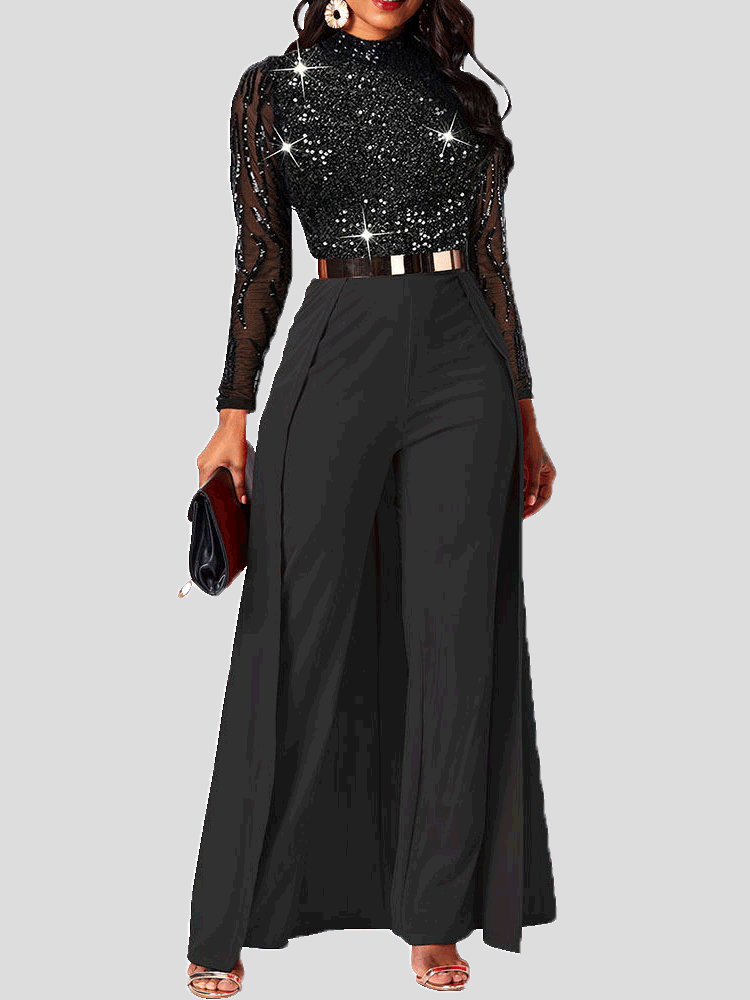 Women's  Jumpsuits Sparkling Sequin Long Sleeve Irregular Jumpsuit