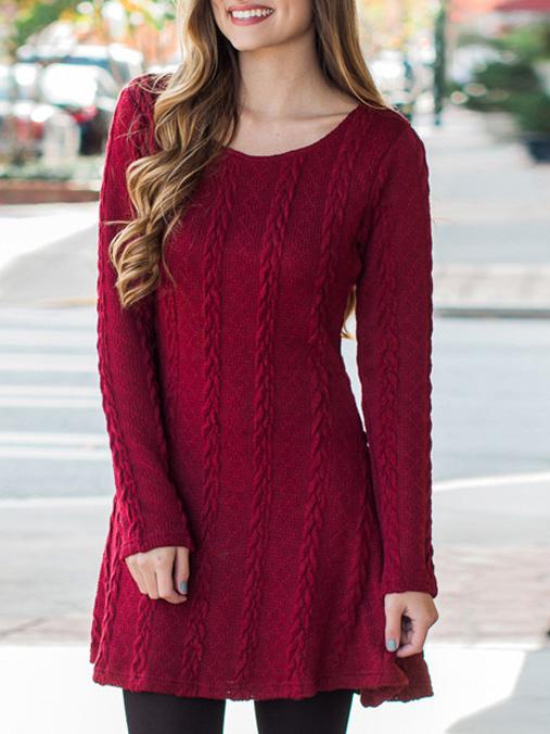 Women's Dresses Round Neck Long Sleeve Sweater Mini Dress