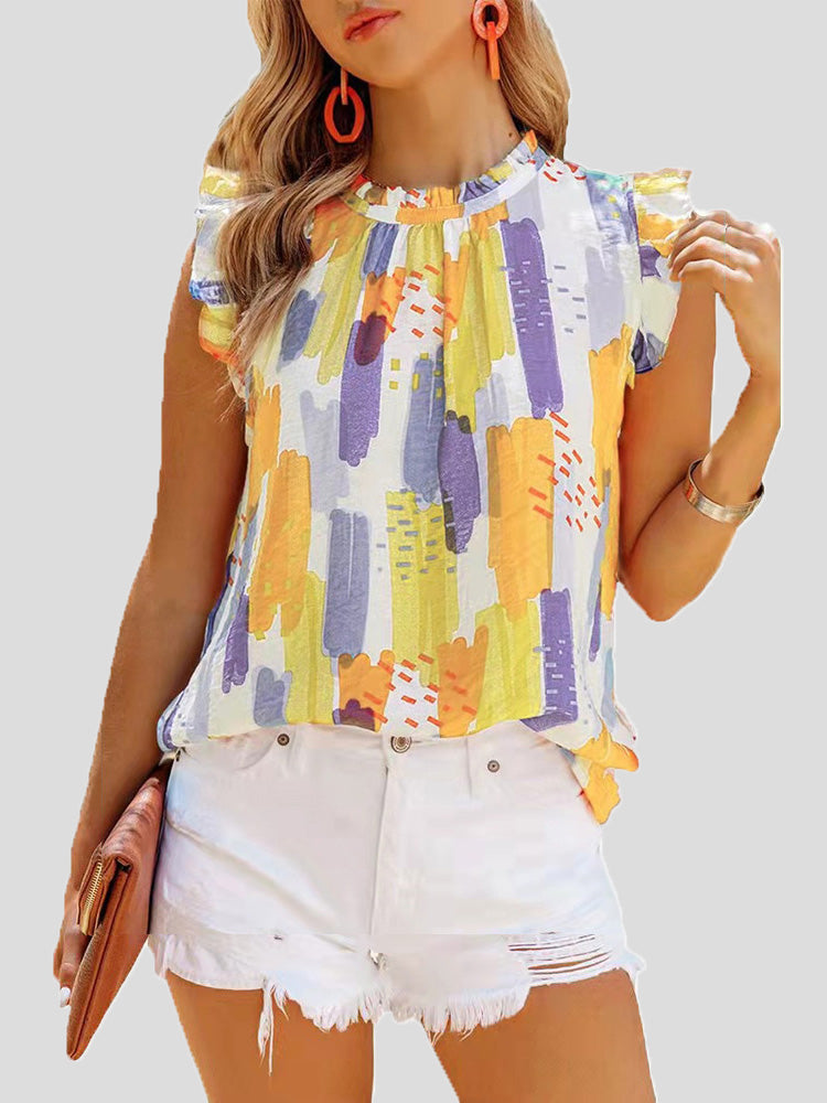 Women's Blouses Casual Multicolor Print Sleeveless Chiffon Blouse