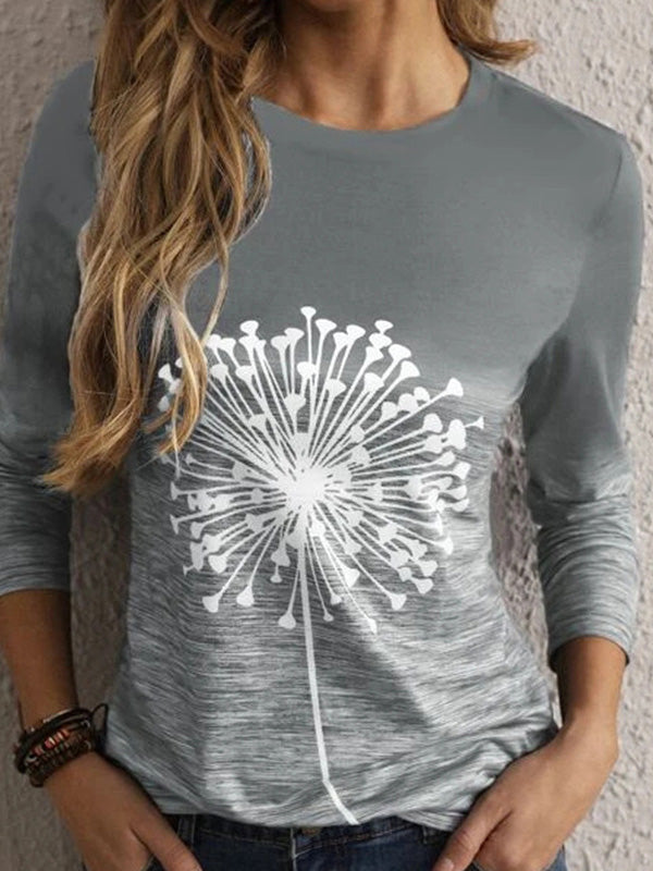 Women's T-Shirts Ombre Dandelion Print Long Sleeve T-Shirt