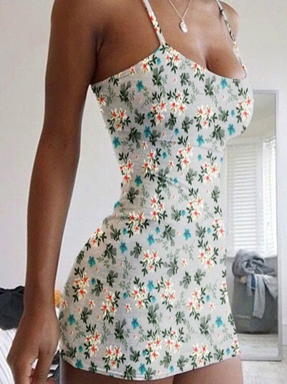 Women's Dresses Suspender Floral Print Skinny Mini Dress