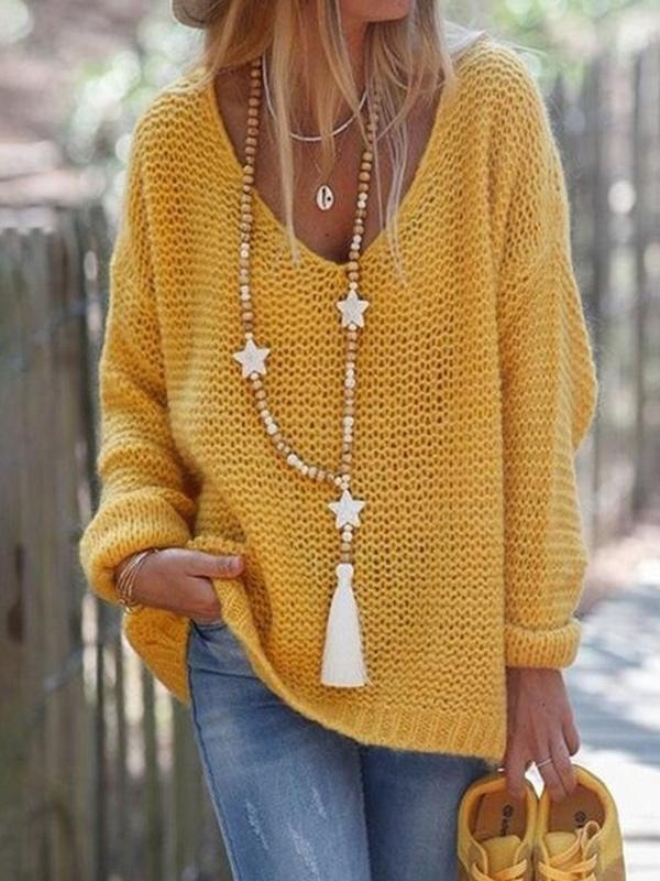 Women's Sweaters Casual V-Neck Long Sleeve Knitted Sweater