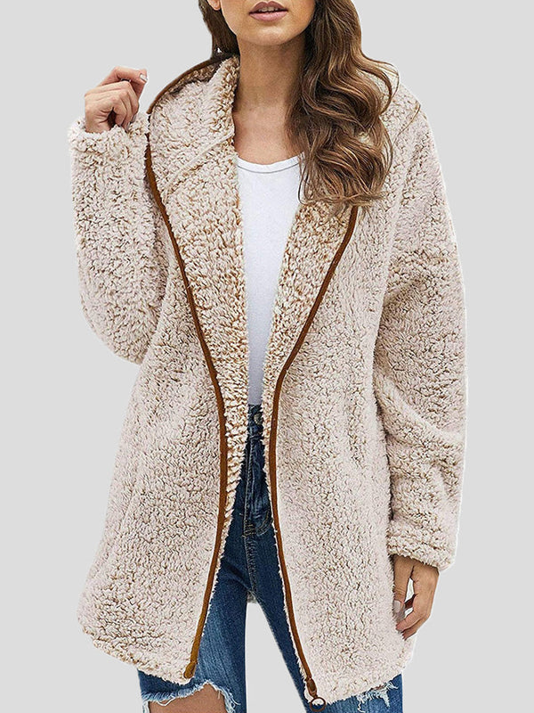 Women's Coats Casual Solid Lapel Plush Hoodie Coats