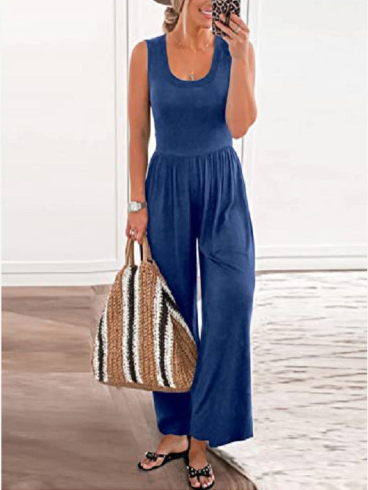 Women's Jumpsuits Casual U-Neck Sleeveless Wide-Leg Jumpsuit