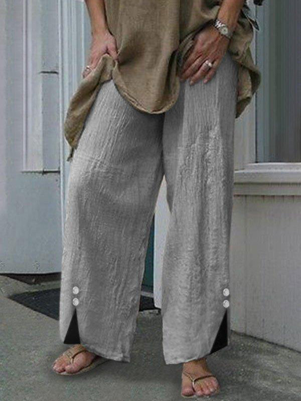 Women's Pants Loose Solid Button Slit Pants