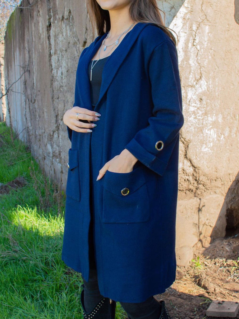 Women's Coats Solid Pocket Hooded Wool Coat