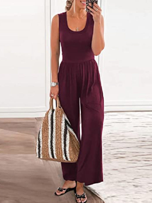 Women's Jumpsuits Casual U-Neck Sleeveless Wide-Leg Jumpsuit