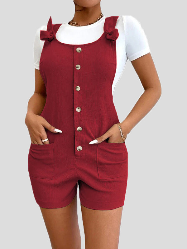 Women's Jumpsuits Casual Solid Button Pocket Bib Jumpsuit